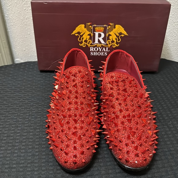Royal Shoes Red Spikes Red Bottoms Mens Smoking Slip-on Dress Shoes Sizes 9 EUC main image 14